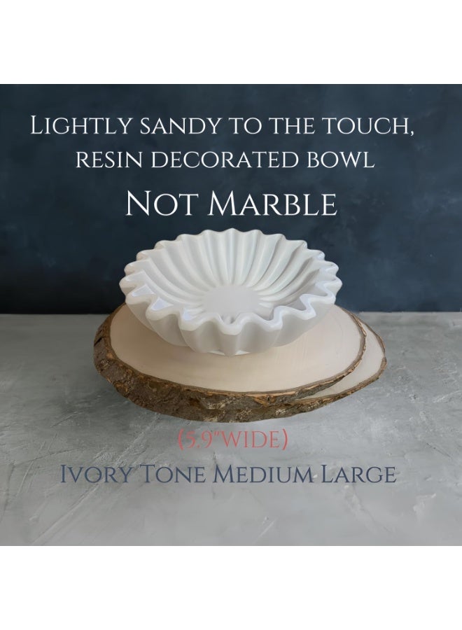 YelaJoy White Ruffled Fluted Decorative Bowl, 5.9 Inch Wavy Edge Organic Modern Home Decor Tray, Multi‑Purpose Jewelry Trinket Dish, Decorative Flower Bowl for Coffee Table Bookshelf Room Accent - Image 5
